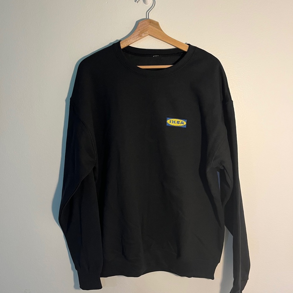 Black Ikea logo Designer Furniture Embroidery Cotton Crewneck Sweatshirt